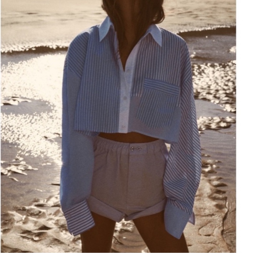 ZARA White and Blue Striped Shirt